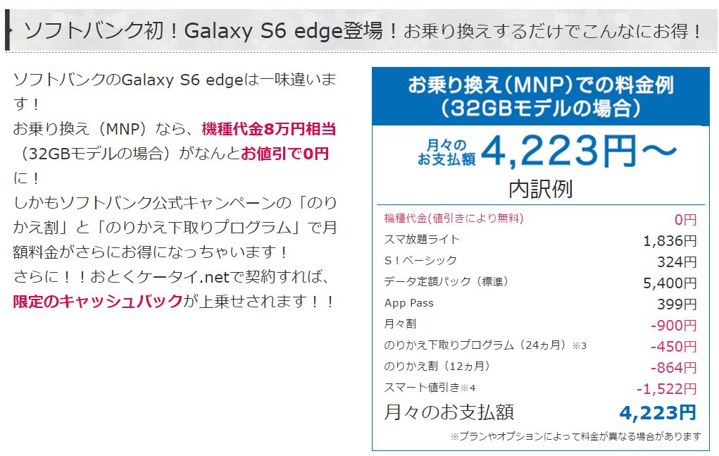 GALAXY S6 edge一括0円